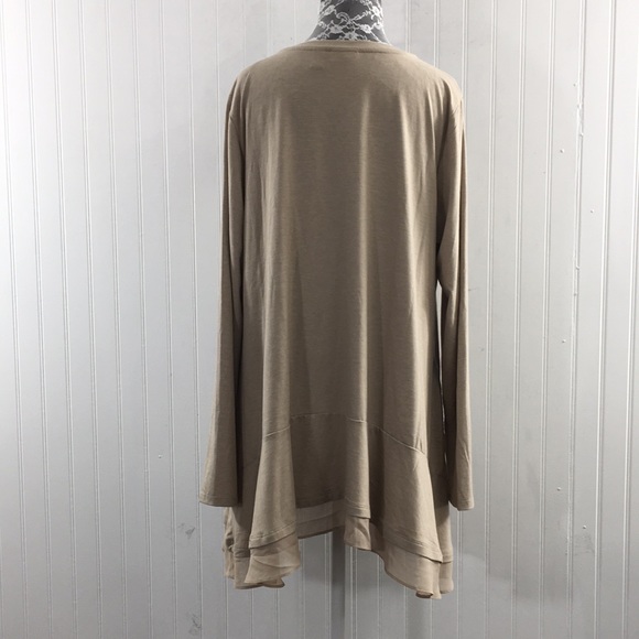 Logo Lounge Lori Goldstein Tan Tunic Shirt Womens XL Long Sleeve Tee Lagenlook - Picture 3 of 10